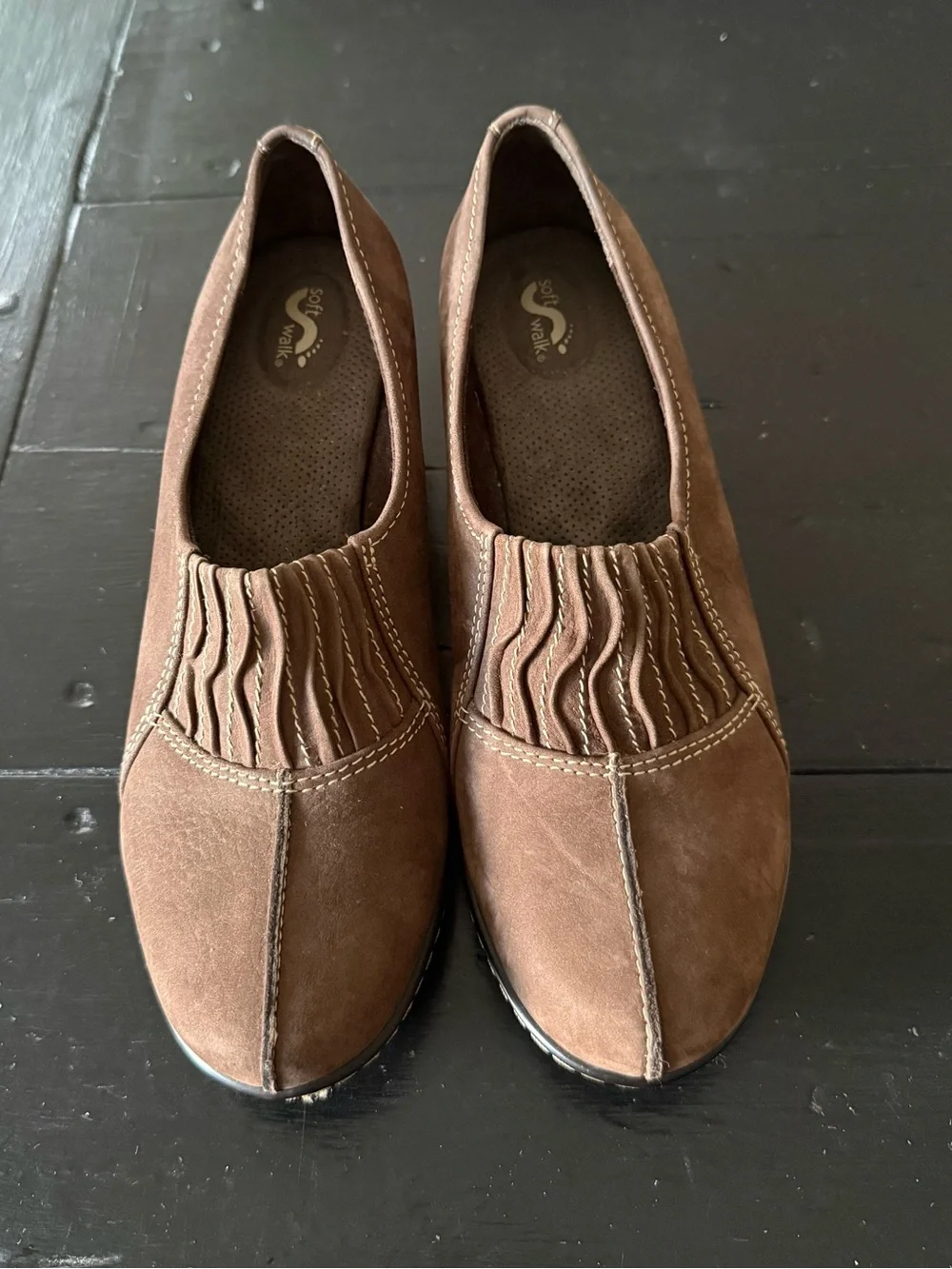 SoftWalk Brown Suede Wedge Slip-On Loafers